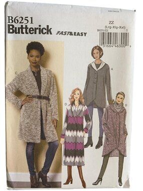 Butterick Misses Jacket Coat Sewing Pattern Size L XL XXL B6251 - Uncut